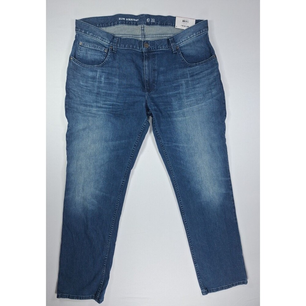 INC Men 40x32 Slim Straight Jeans Medium Wash Distressed Comfort Stretch Blue